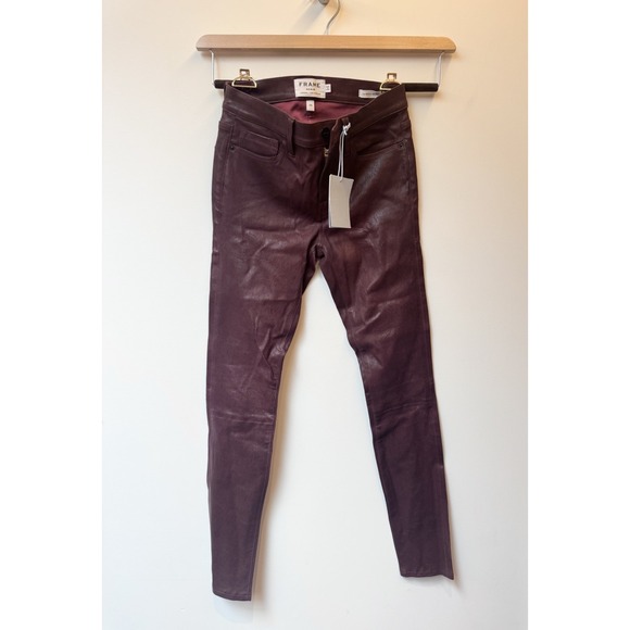 FRAME Denim Le Skinny de Jeanne Leather Pants Burgundy Red Size 25 NWT